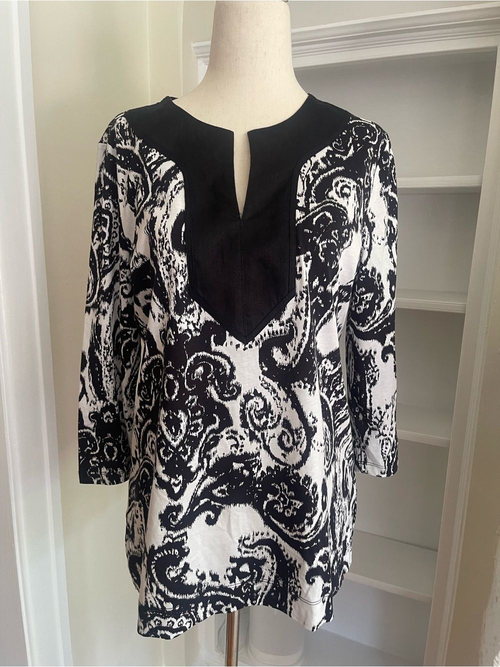 Lauren Ralph Lauren, 100% Cotton, Black and White Paisley Tunic, Coastal